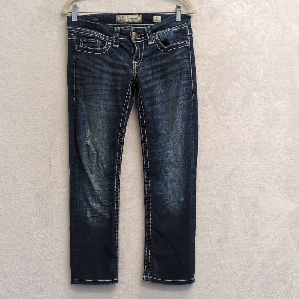 BKE Sabrina Women's‎ Straight Leg Dark Wash Low Rise Jeans Waist 27
